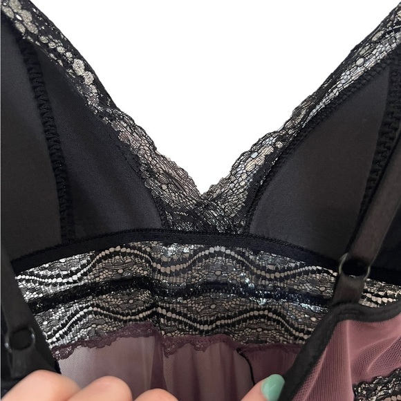 Coquette Lace Trim Babydoll Purple Slip Teddy - Picture 4 of 5